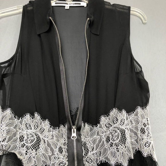 McQ by McQueen Sheer Lace Detail Zip Front Dress - Picture 6 of 8